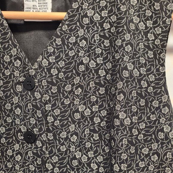 VTG Talbots Petites Women's Size 4 Black/White Floral Vest Structured Officewear - Picture 2 of 5